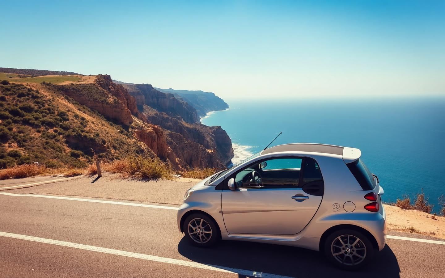Rental car on a scenic Portuguese coastal road